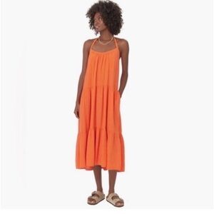 XiRENA Orange Tiered Midi Sundress